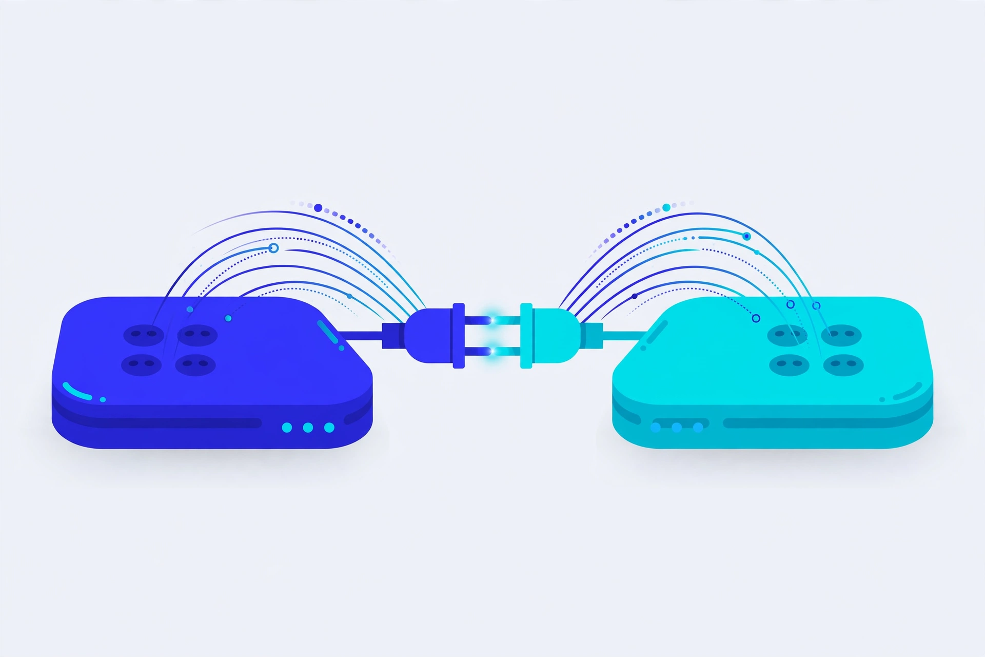 Integration illustration — API plugs linking platforms together